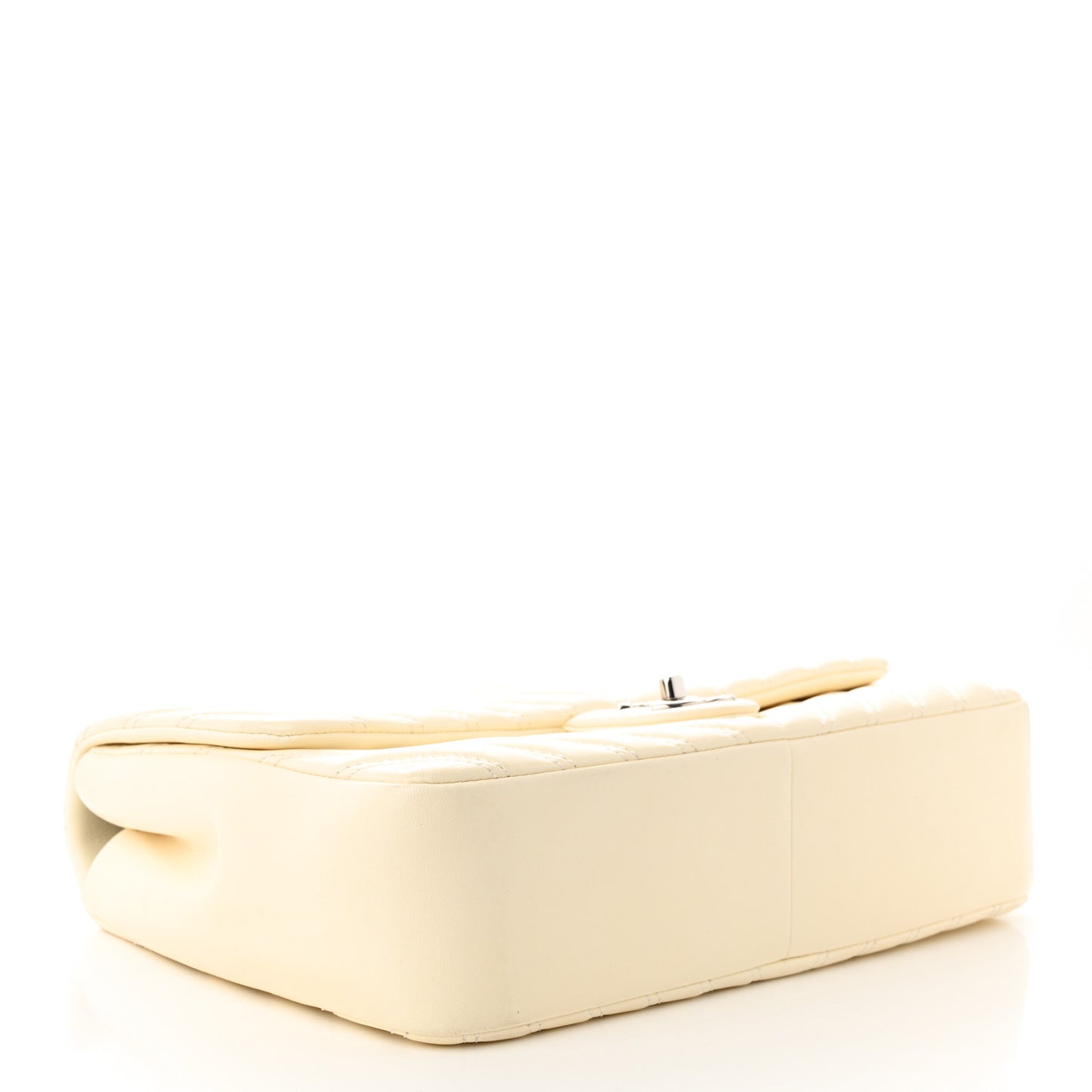 Lambskin Chevron Quilted Double Stitch Jumbo Single Flap White