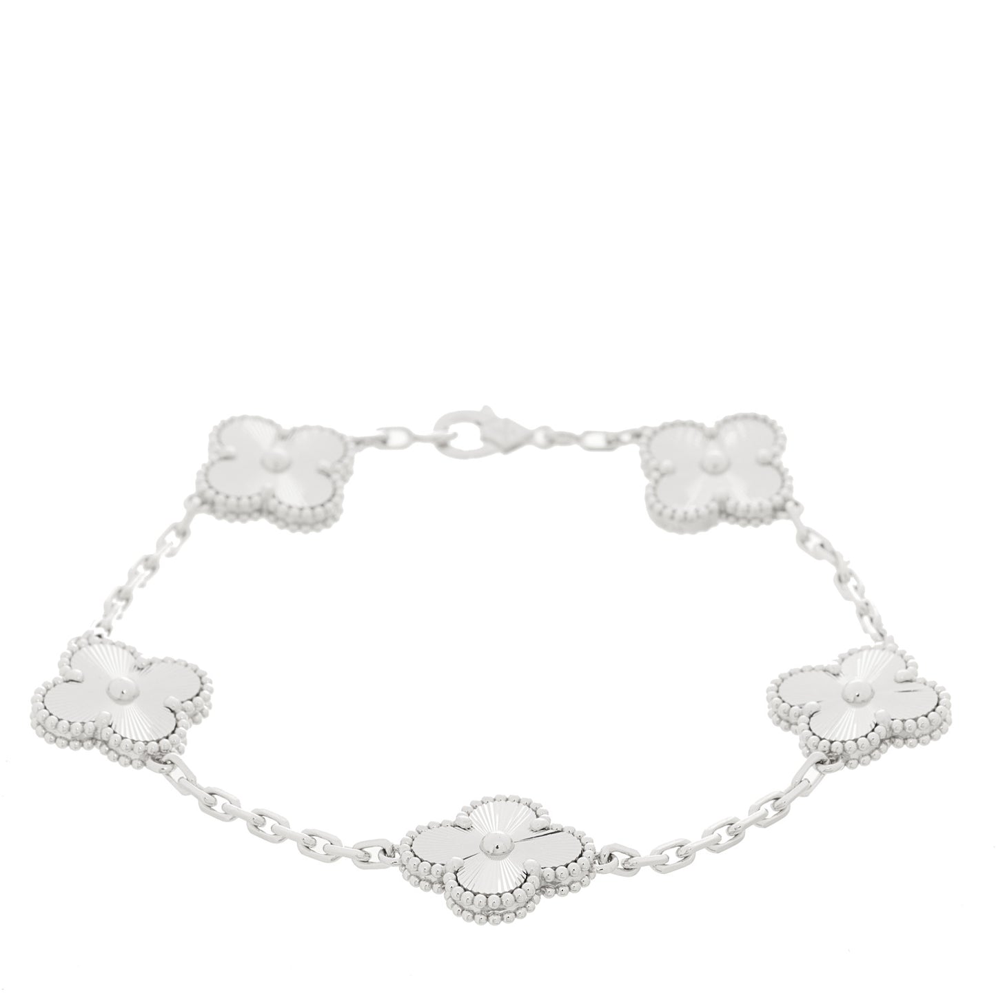 18K White Gold 5 Motifs Guilloche Vintage Alhambra Bracelet