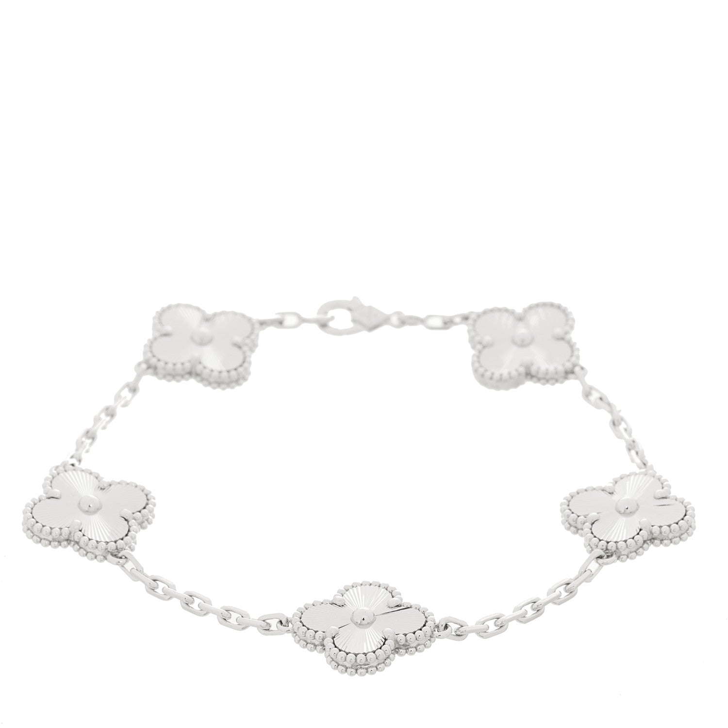 Van Cleef & Arpels 18K White Gold 5 Motifs Guilloche Vintage Alhambra Bracelet 1 of 6