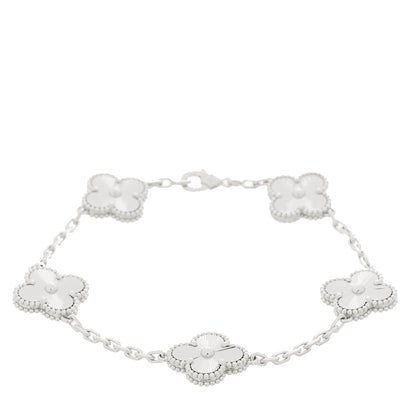 Van Cleef & Arpels 18K White Gold 5 Motifs Guilloche Vintage Alhambra Bracelet 1 of 6
