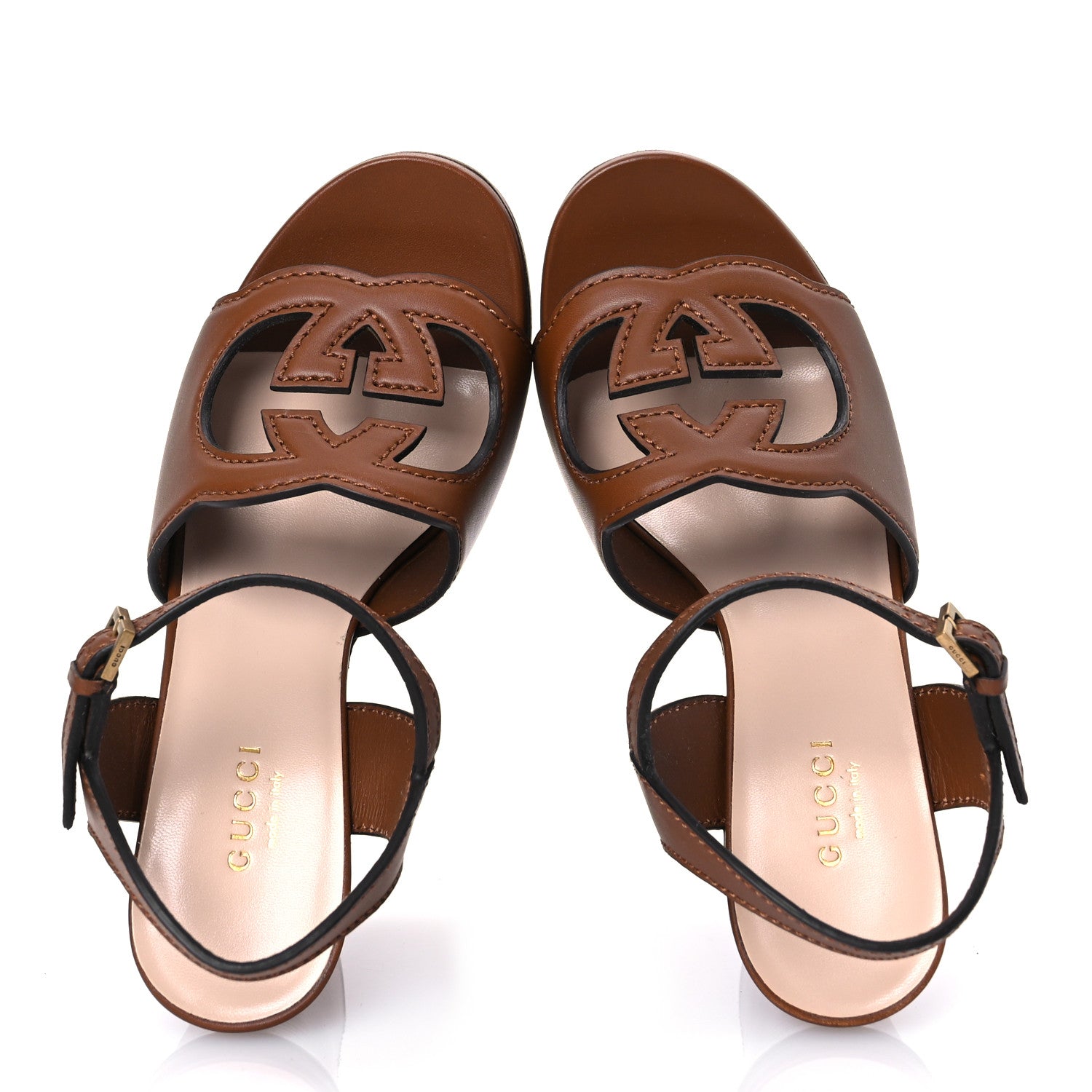 Gucci Cosmos Softy Calfskin Wooden Interlocking G Cut-Out 30/120mm Platform Sandals 35.5 Cuir 2 of 14