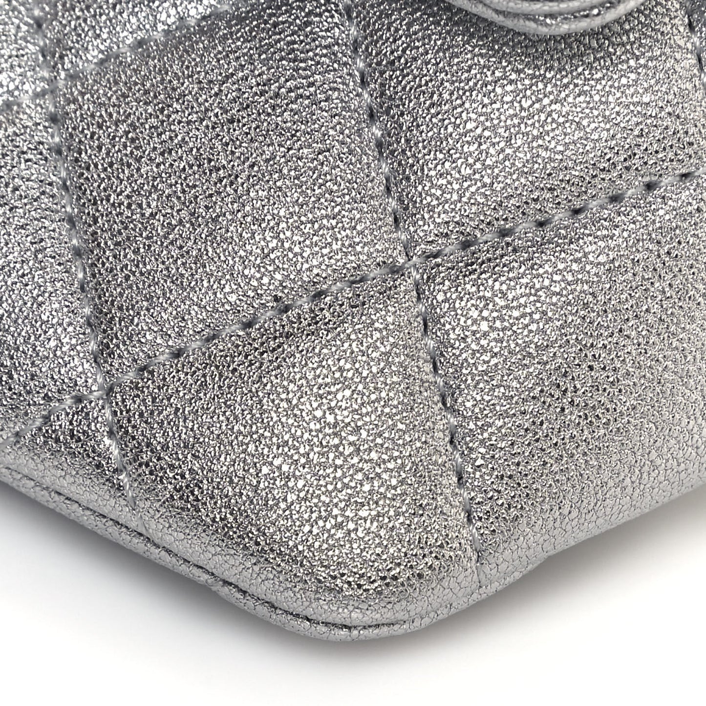 Metallic Lambskin Quilted Glasses Case With Chain Silver