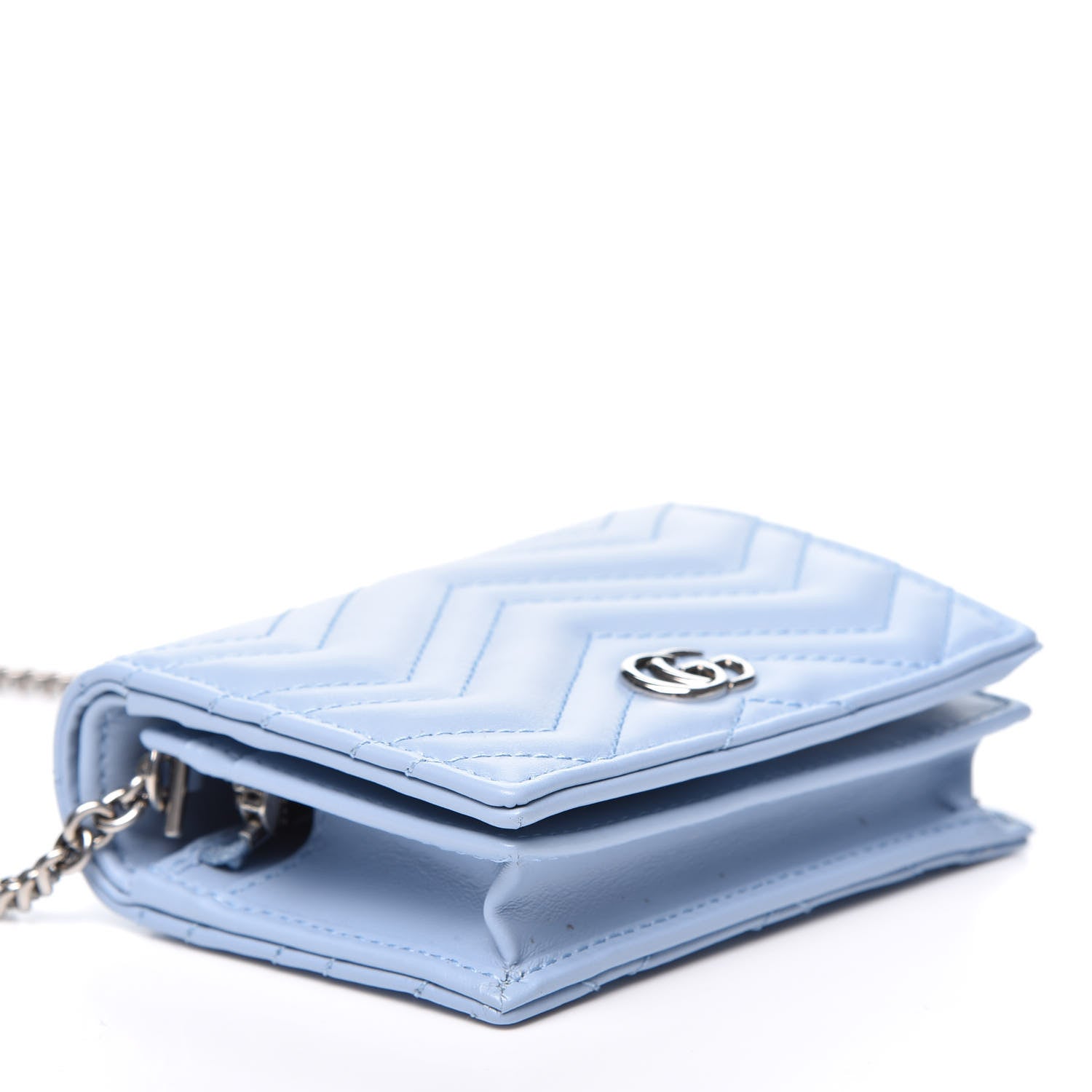 Gucci Calfskin Matelasse GG Marmont Mini Wallet On Chain Porcelain Light Blue 3 of 11
