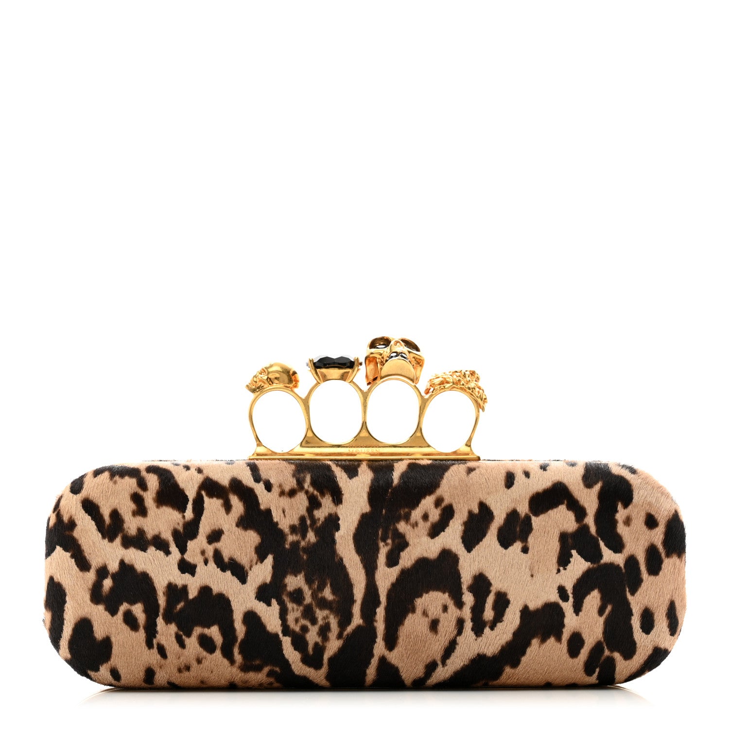 Alexander McQueen Calf Hair Leopard Print Knuckle Box Clutch Brown Black 1 of 7