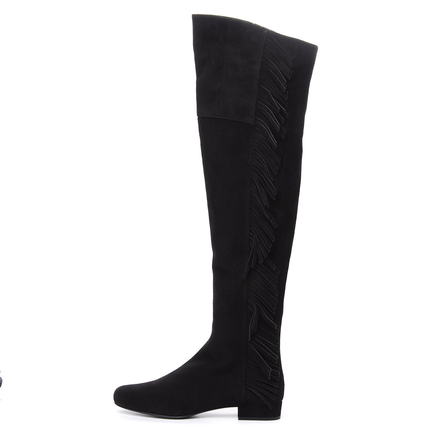 Suede Goatskin BB 20 Over The Knee Fringed Boots 37.5 Black