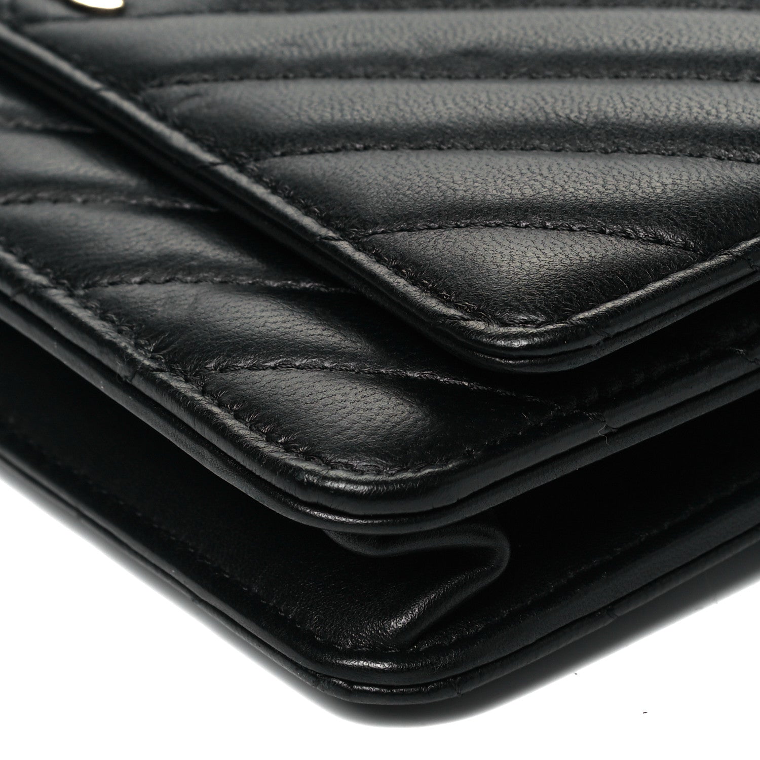 Chanel Lambskin Chevron Quilted Wallet On Chain WOC Black 10 of 10