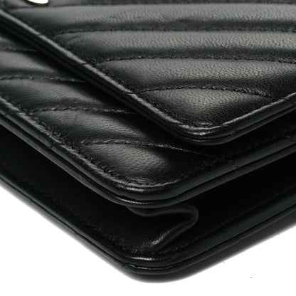Chanel Lambskin Chevron Quilted Wallet On Chain WOC Black 10 of 10