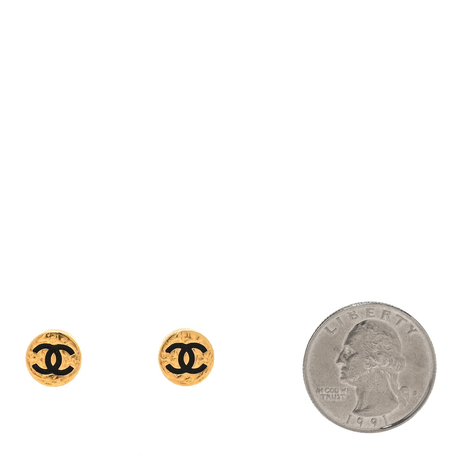 Chanel Resin CC Round Earrings Gold Black 2 of 4