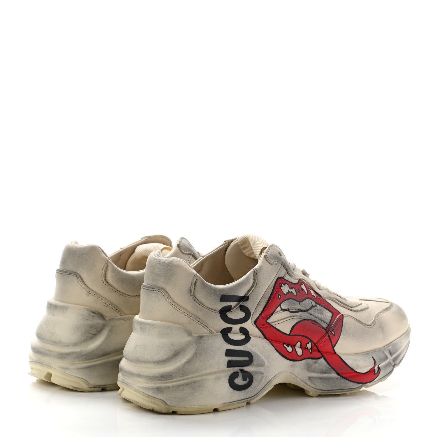 Gucci Calfskin Mouth Print Womens Rhyton Sneakers 36 Ivory 4 of 8