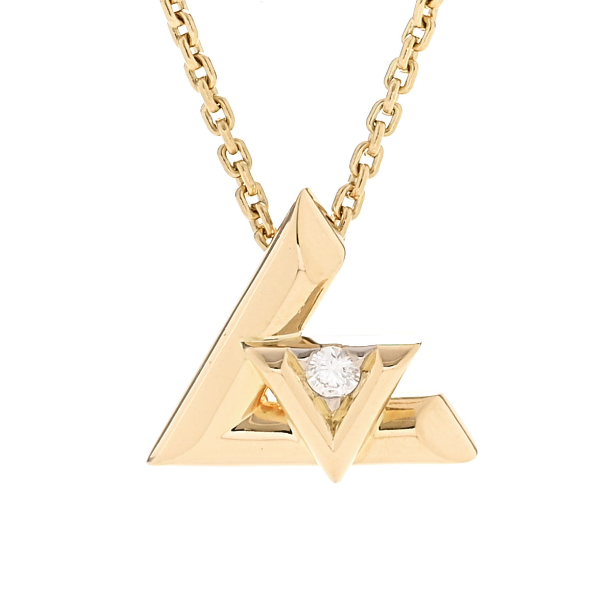 Louis Vuitton 18K Yellow Gold Diamond Small LV Volt One Pendant Necklace 4 of 6