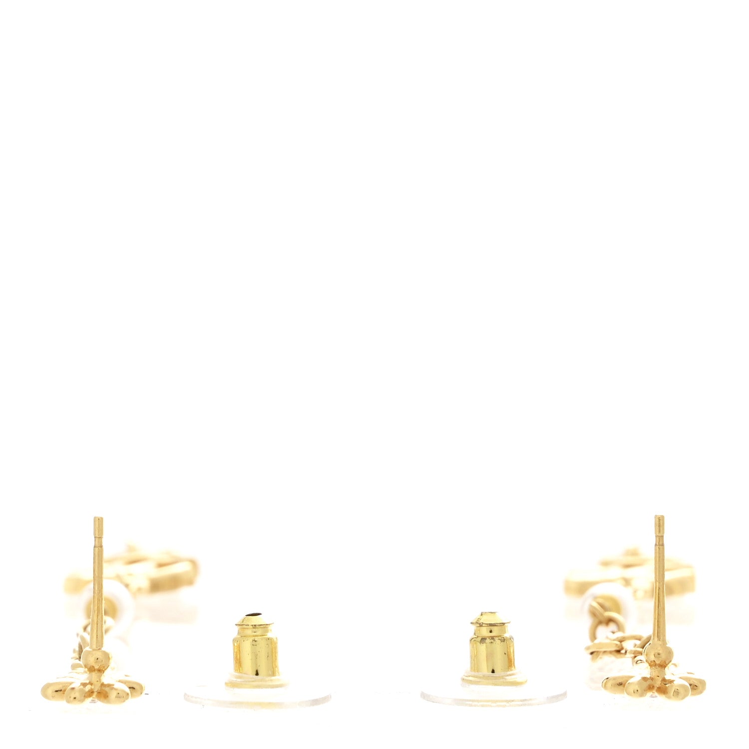 Chanel Pearl Crystal CC Flower Chain Long Drop Earrings Gold 3 of 5