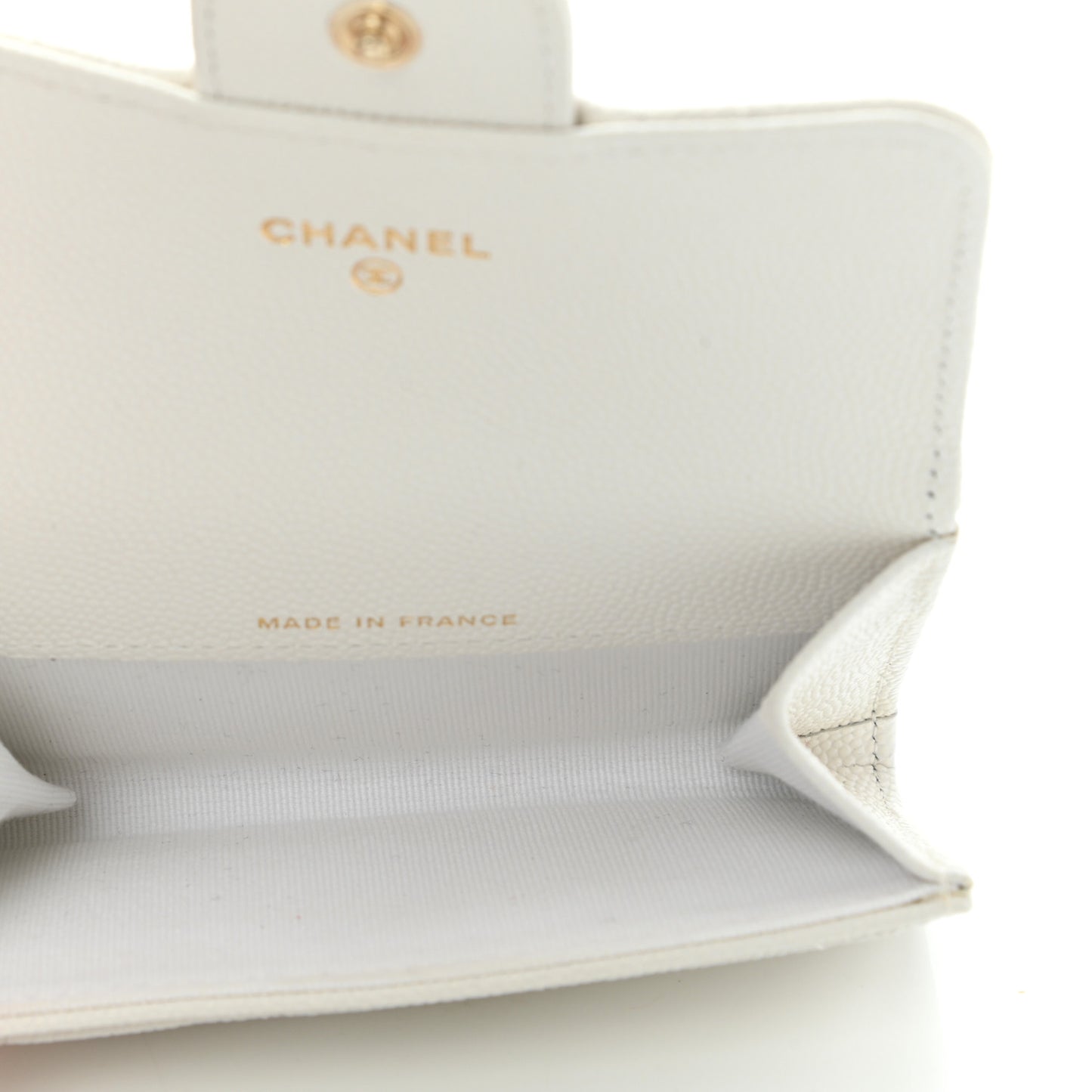 Caviar Quilted Flap Card Holder Wallet White