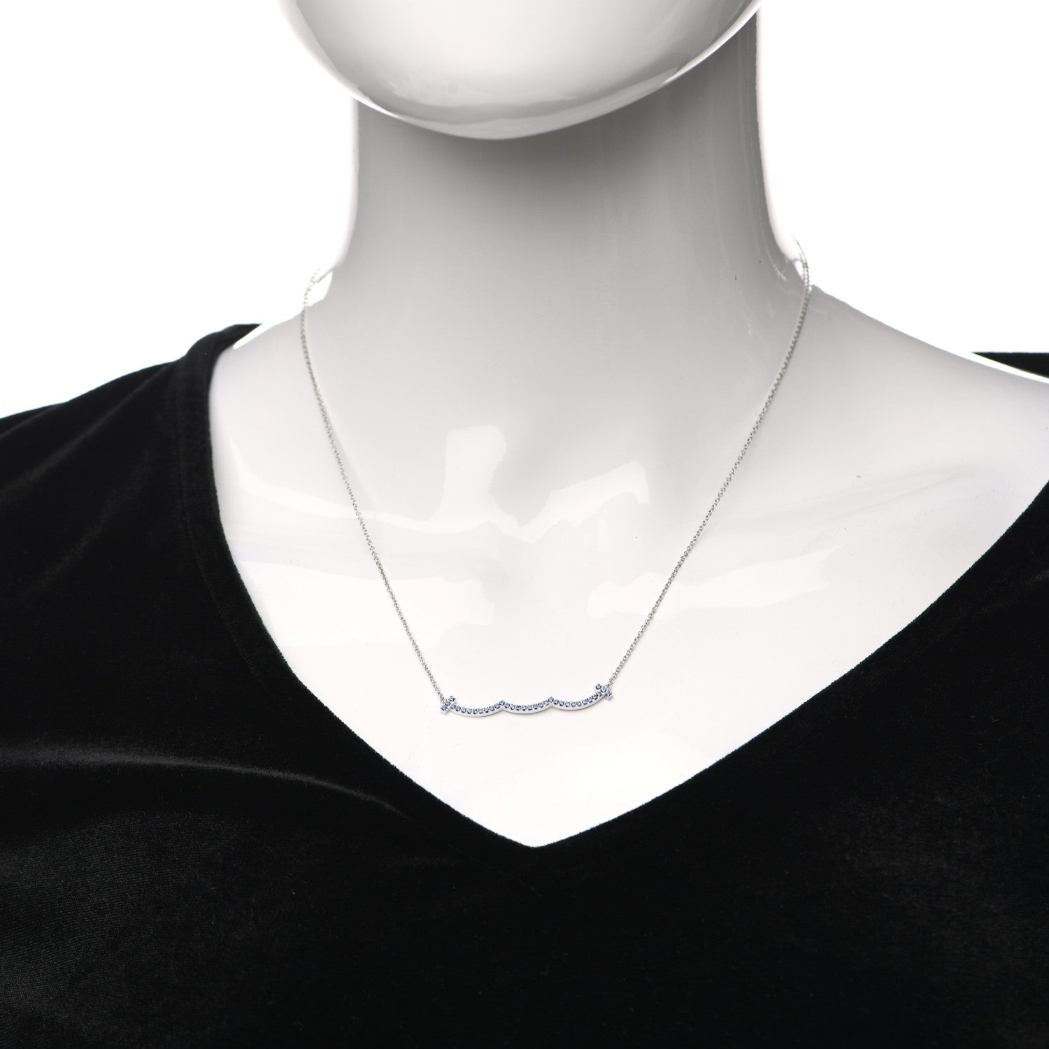 Tiffany 18K White Gold Blue Sapphire Wave Pendant Necklace 2 of 5