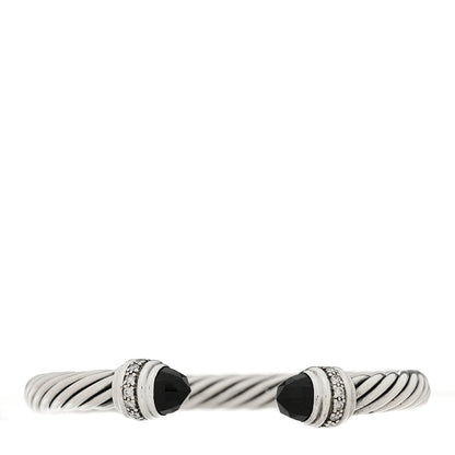 David Yurman Sterling Silver Diamond Black Onyx 7mm Cable Classics Bracelet 1 of 3