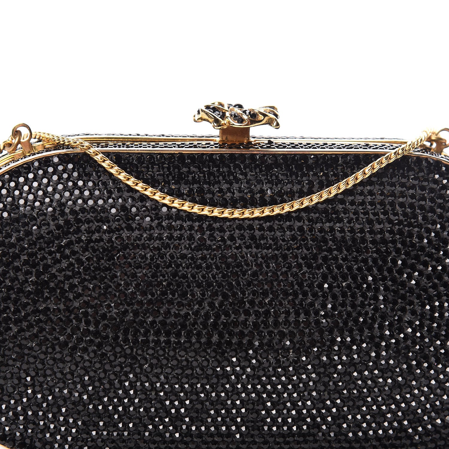 Judith Leiber Swarovski Crystal Minaudiere Clutch Black Gold 10 of 10