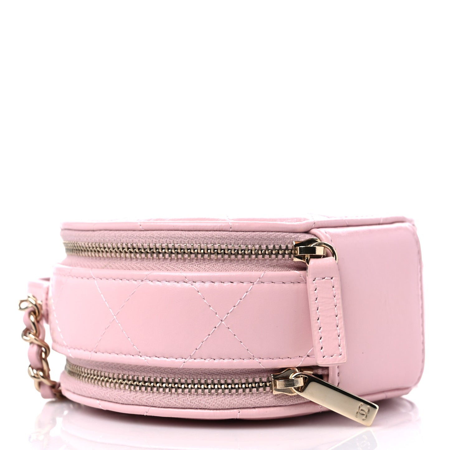 Lambskin Quilted Round Handle With Care Vanity With Chain Pink