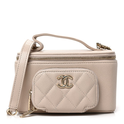 Chanel Caviar Quilted Top Handle Pocket Vanity Case Beige 1 of 9