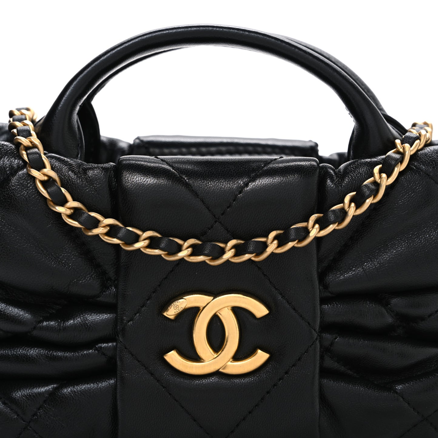 Lambskin Quilted Mini Bow Bag Black