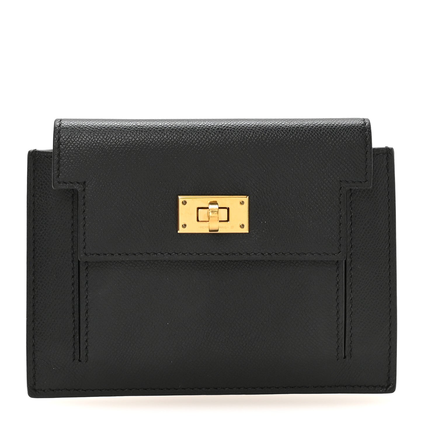 Veau Madame Kelly Pocket Compact Wallet Black