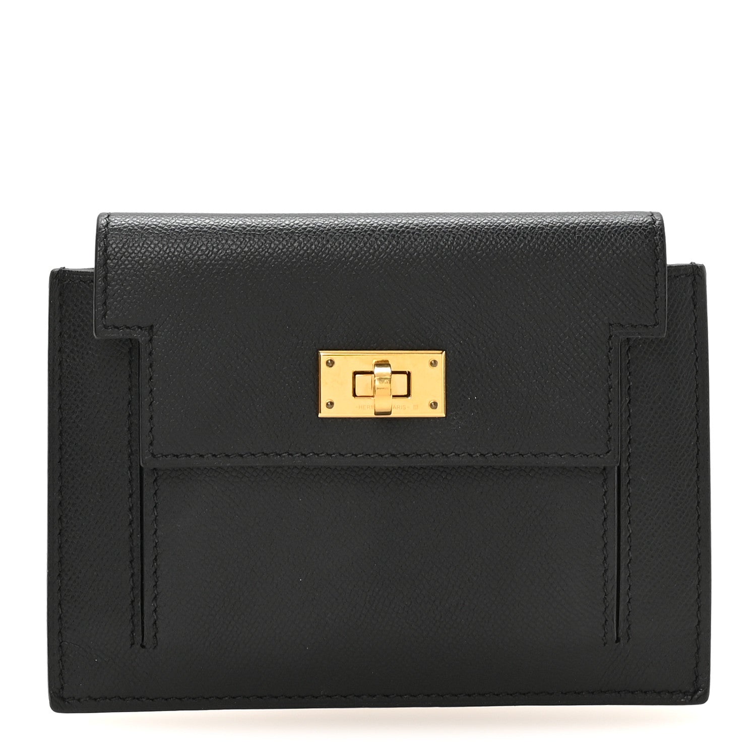 Hermes Veau Madame Kelly Pocket Compact Wallet Black 1 of 7