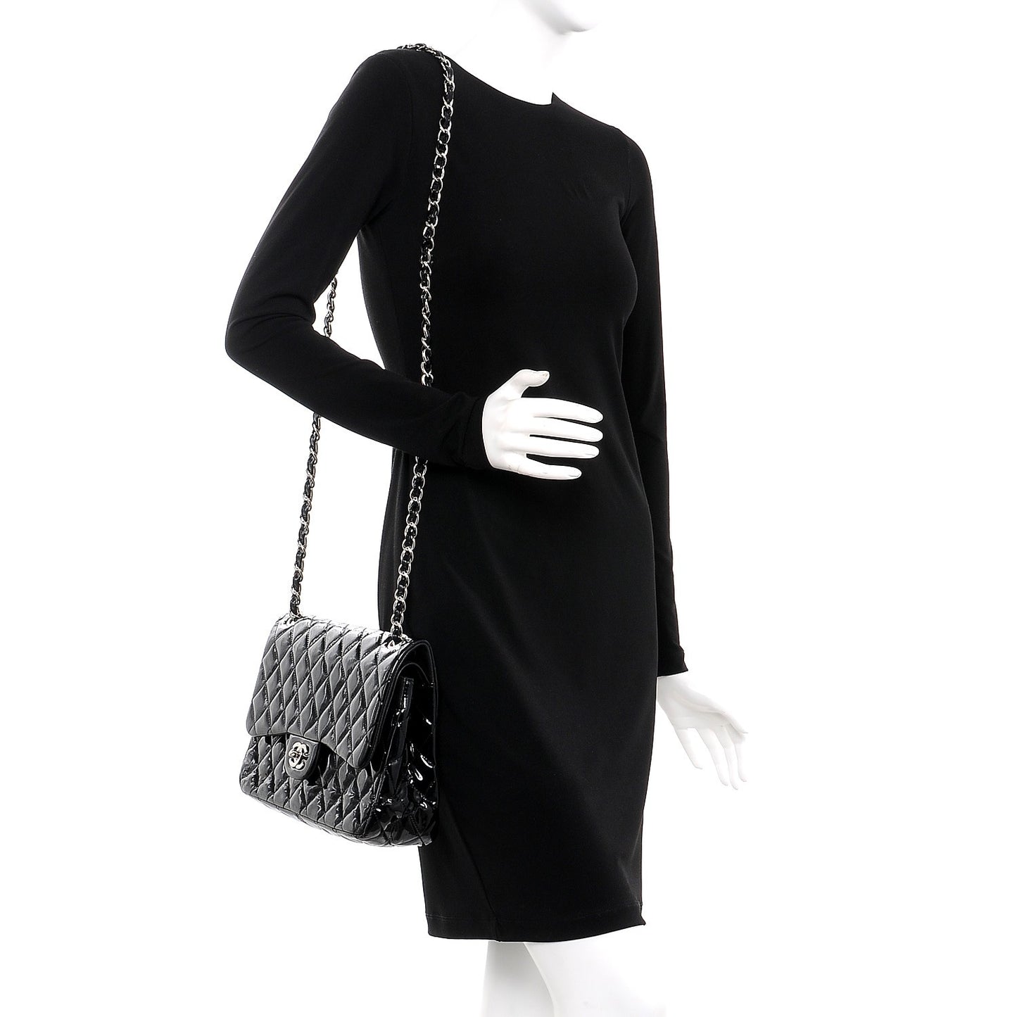 Patent Quilted Jumbo Double Flap Black