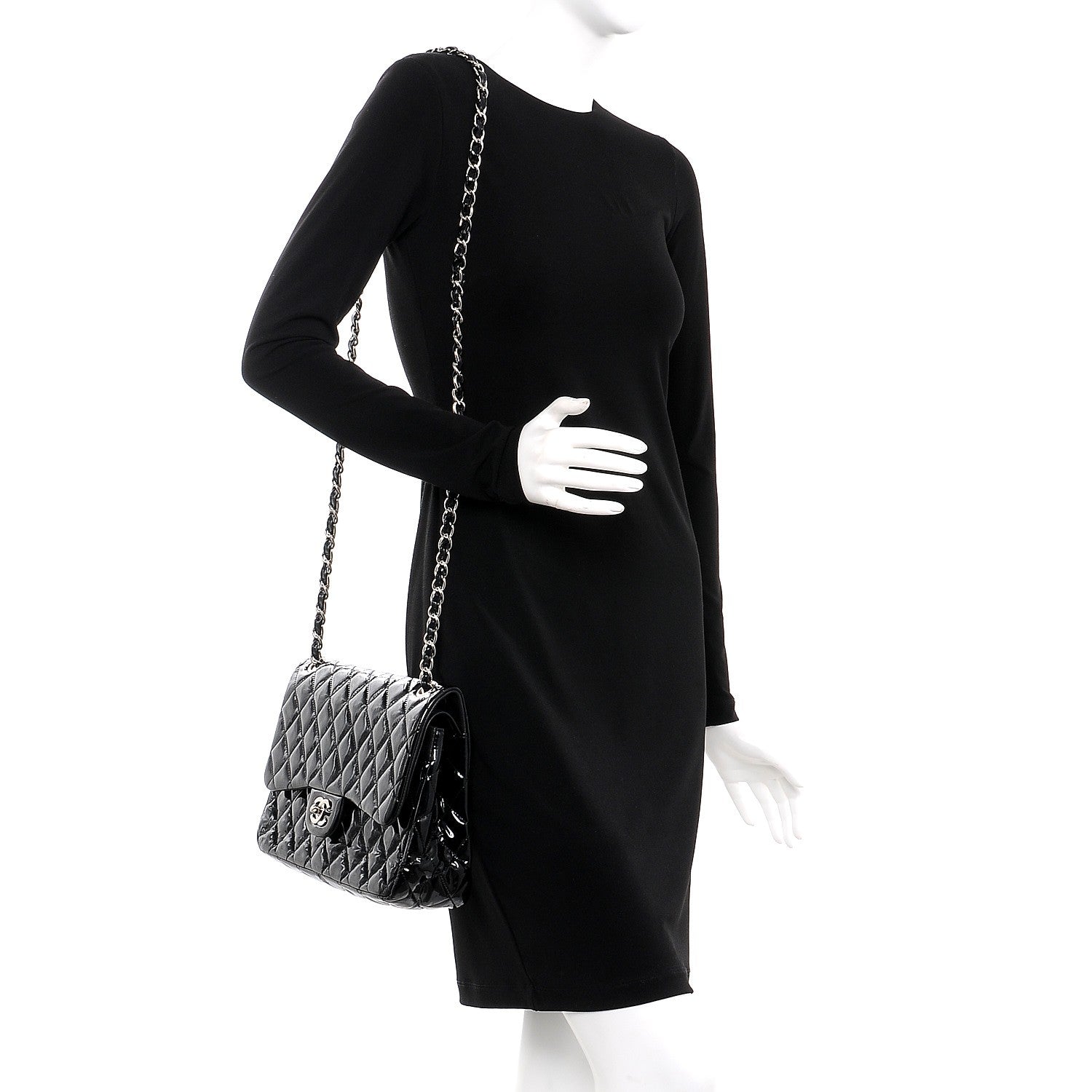 Chanel Patent Quilted Jumbo Double Flap Black 2 of 9