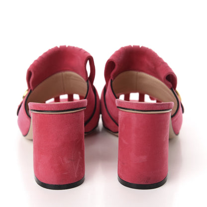 Gucci Kid Scamosciato GG Marmont Fringe 75mm Slide Sandals 37.5 Hot Pink 5 of 12