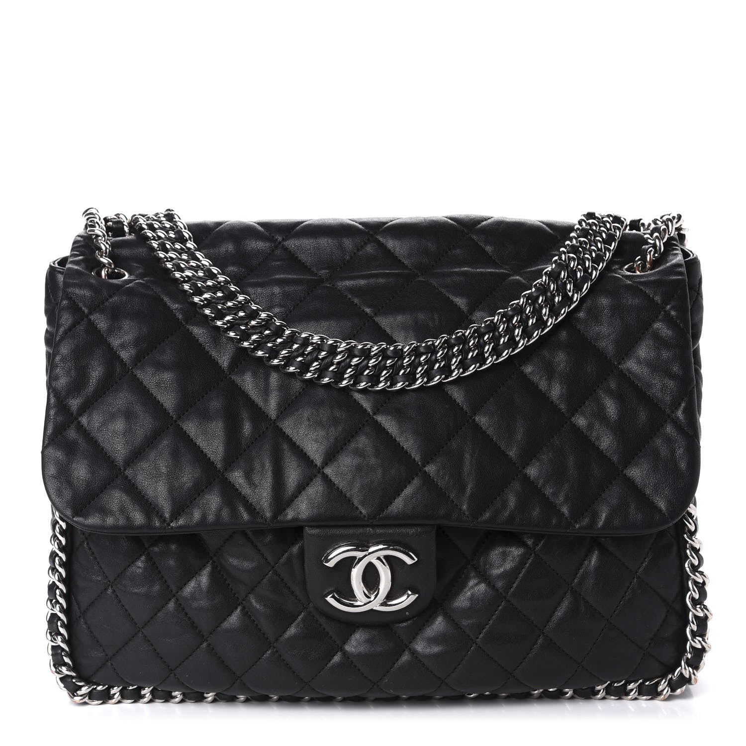 Chanel Washed Lambskin Quilted Maxi Chain Around Flap Black 1 of 12