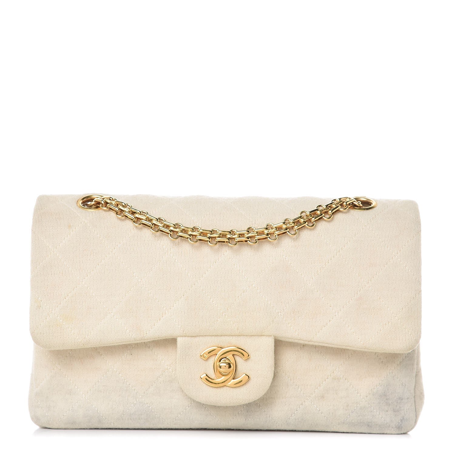 Chanel Jersey Quilted Small Bijoux Chain Double Flap Beige 1 of 13