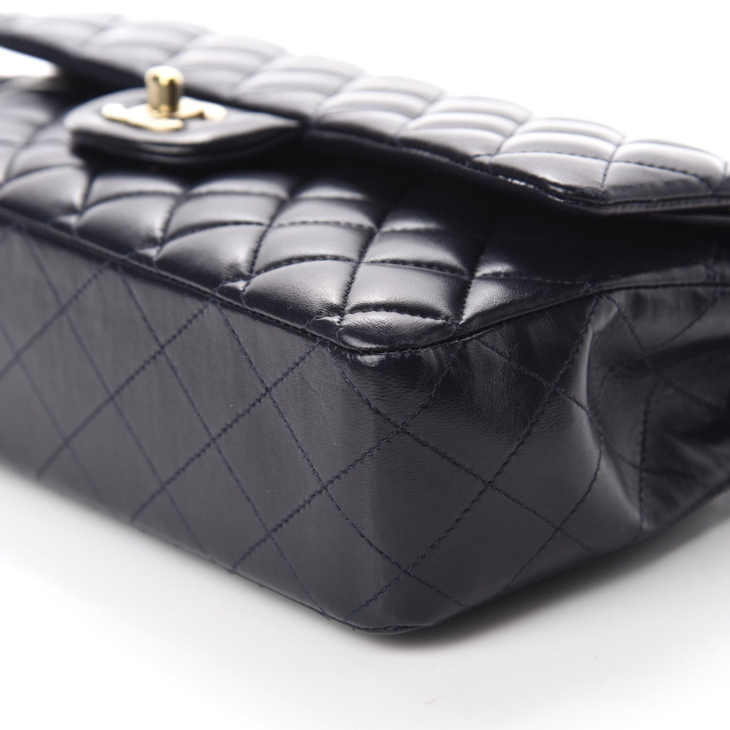 Lambskin Quilted Medium Double Flap Navy