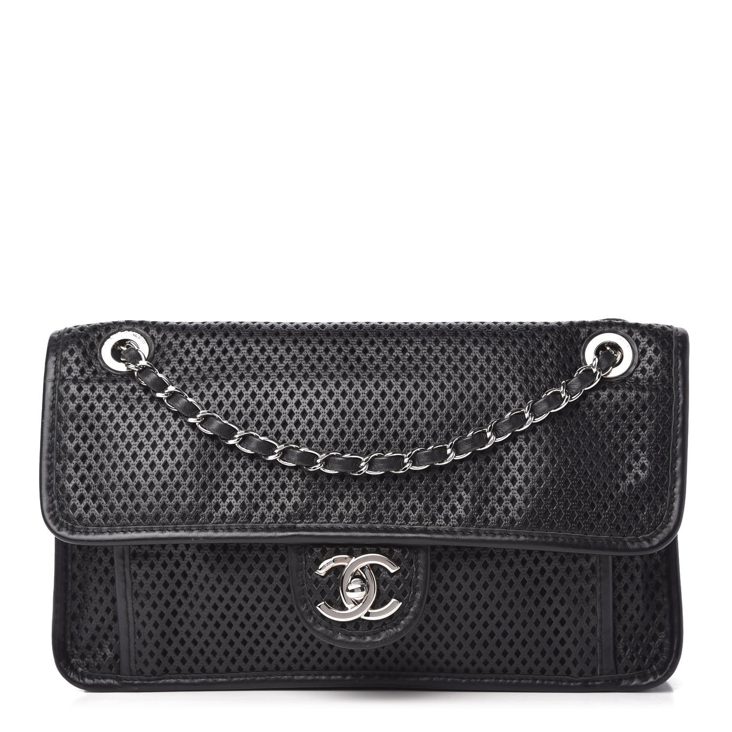 Perforated Calfskin Large Up In The Air Flap Black