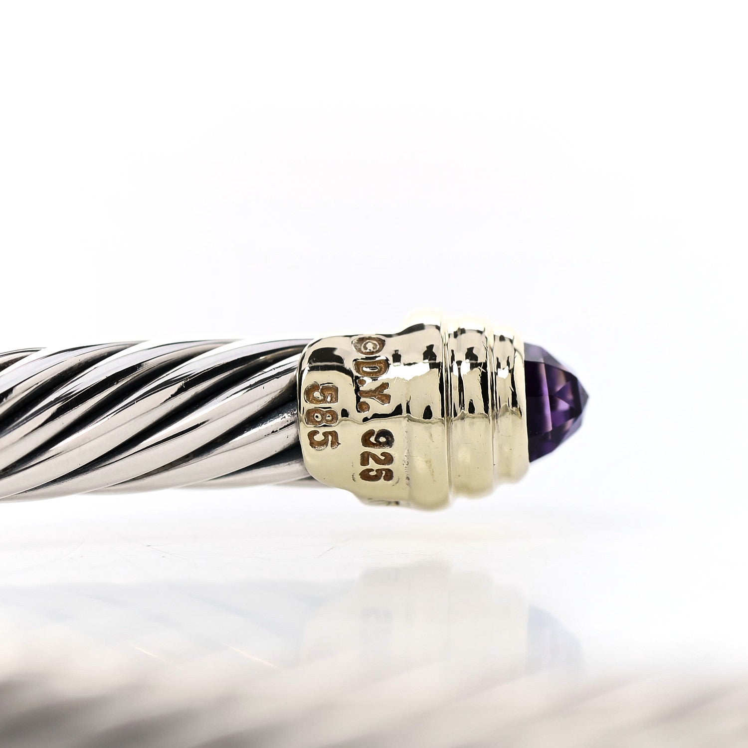 David Yurman Sterling Silver 14K Yellow Gold Amethyst 5mm Cable Classics Petite Color Bracelet 4 of 4