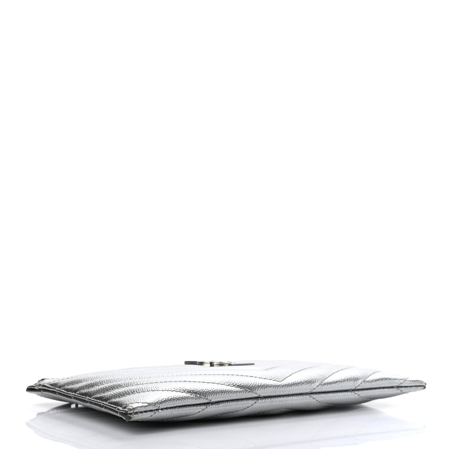 Metallic Grain De Poudre Matelasse Chevron Monogram Bill Pouch Argento