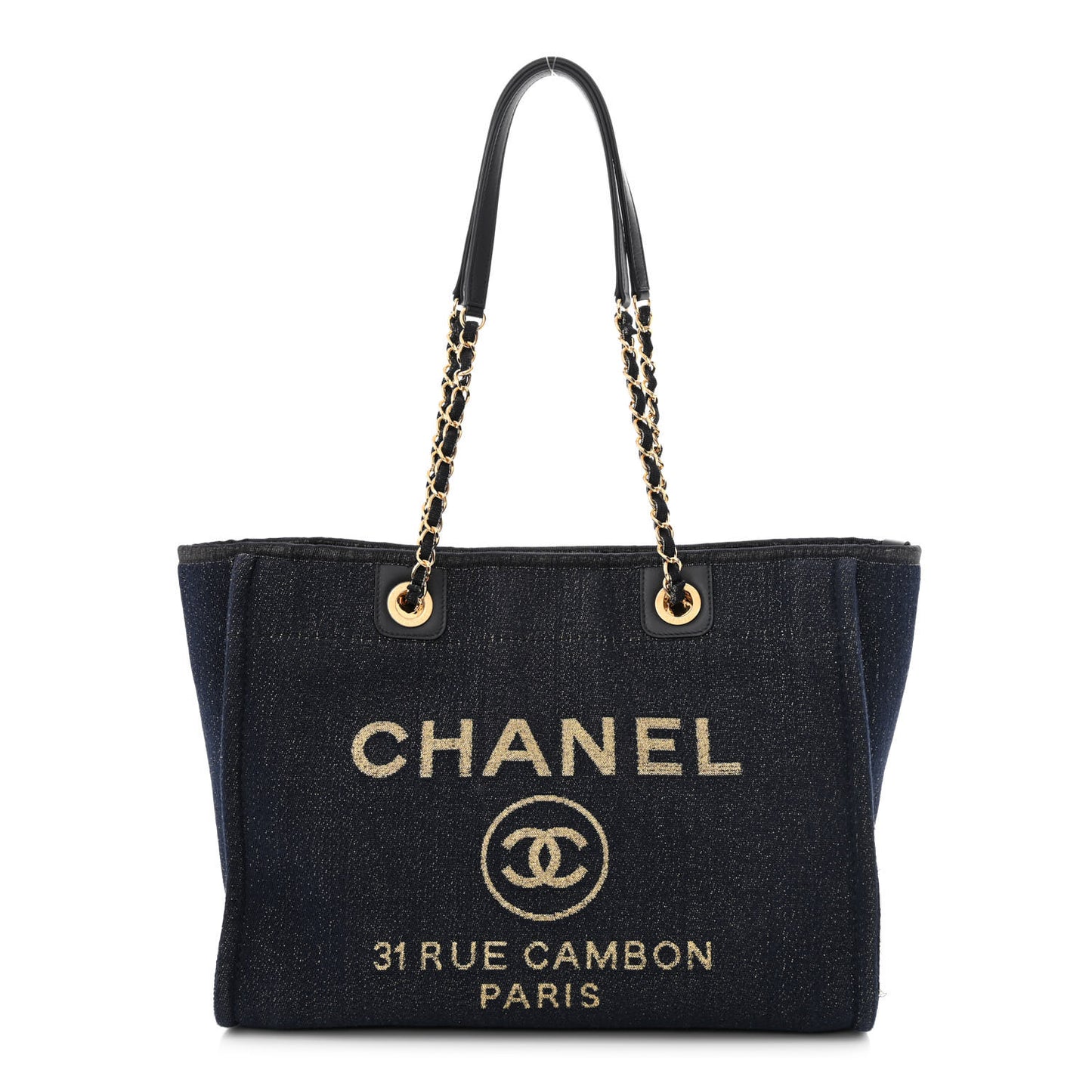 Lurex Canvas Small Deauville Tote Navy Blue Gold
