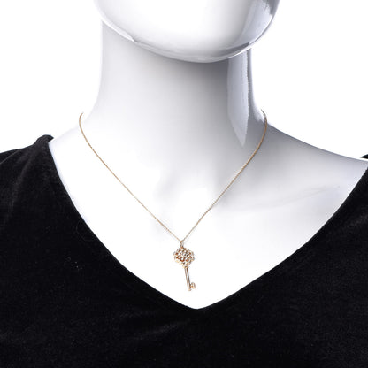 Tiffany 18K Yellow Gold Diamond Rose Key Pendant Necklace 2 of 8