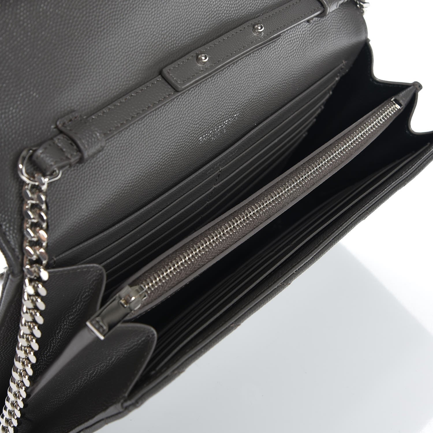 Saint Laurent Grain De Poudre Matelasse Chevron Monogram Chain Wallet Gray 5 of 7