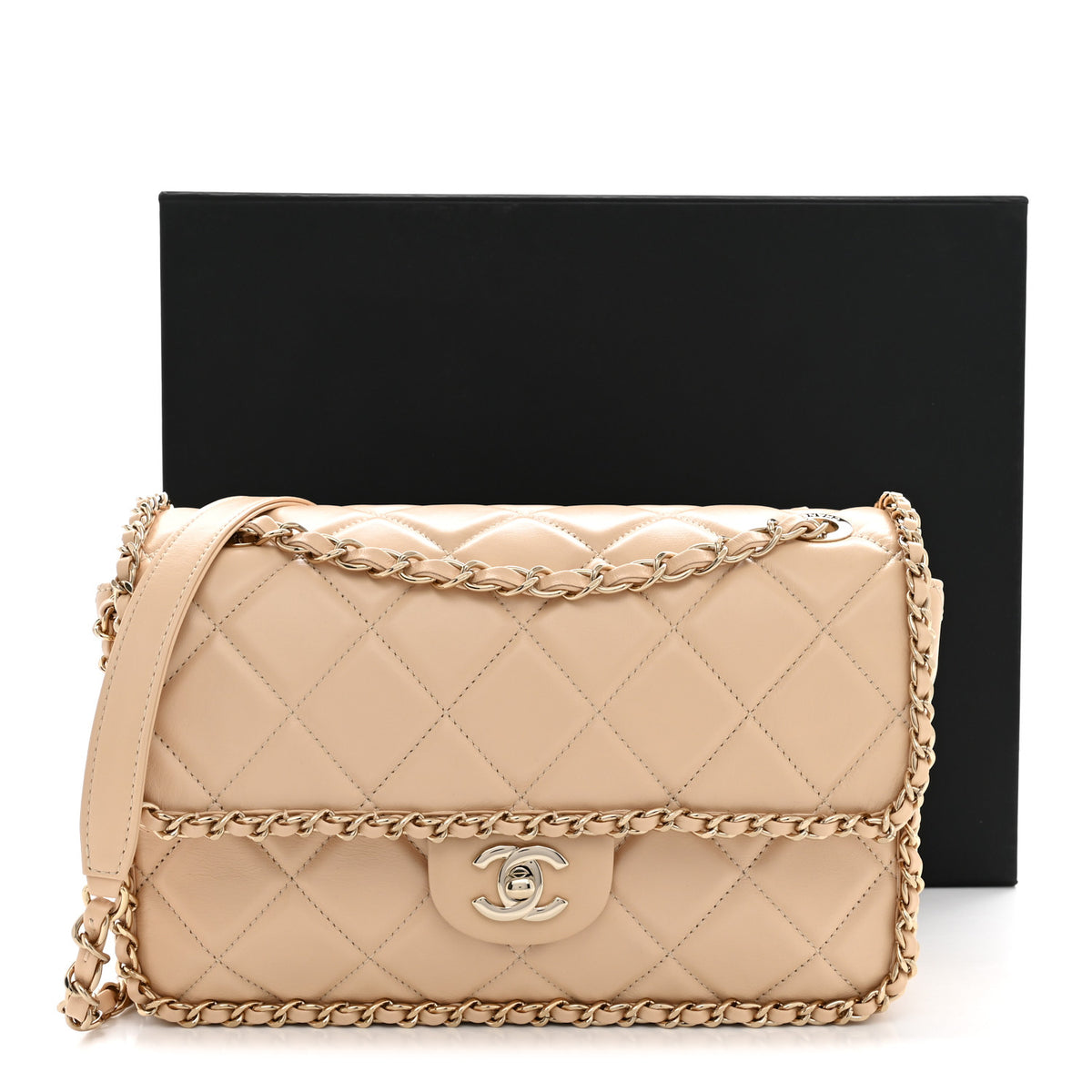 Chanel Crumpled Calfskin Medium Chain All Over Flap Beige 11 of 11