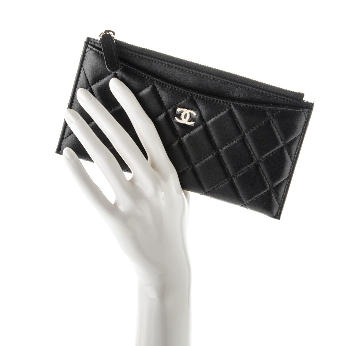 Lambskin Quilted Classic Zip Pouch Black