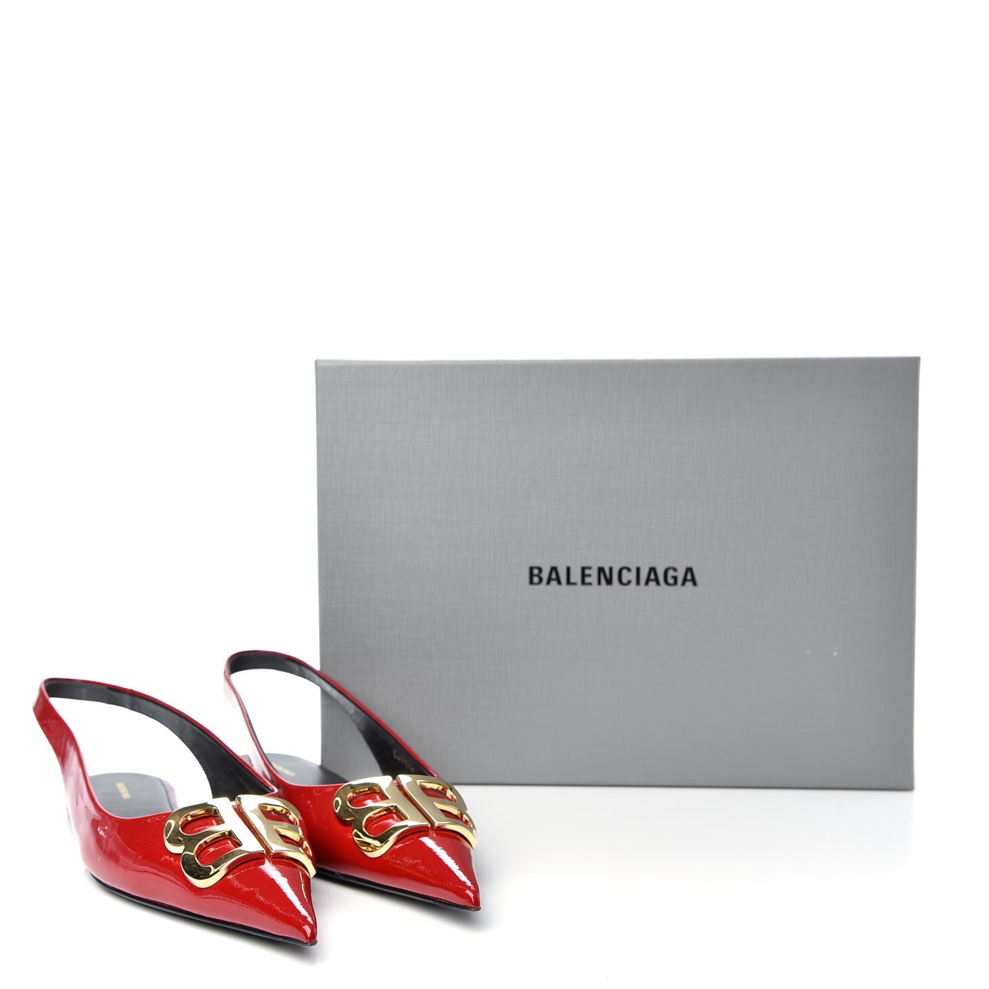 Patent BB Knife Pointy Toe Slingback Flats 39 Rouge Cardinal
