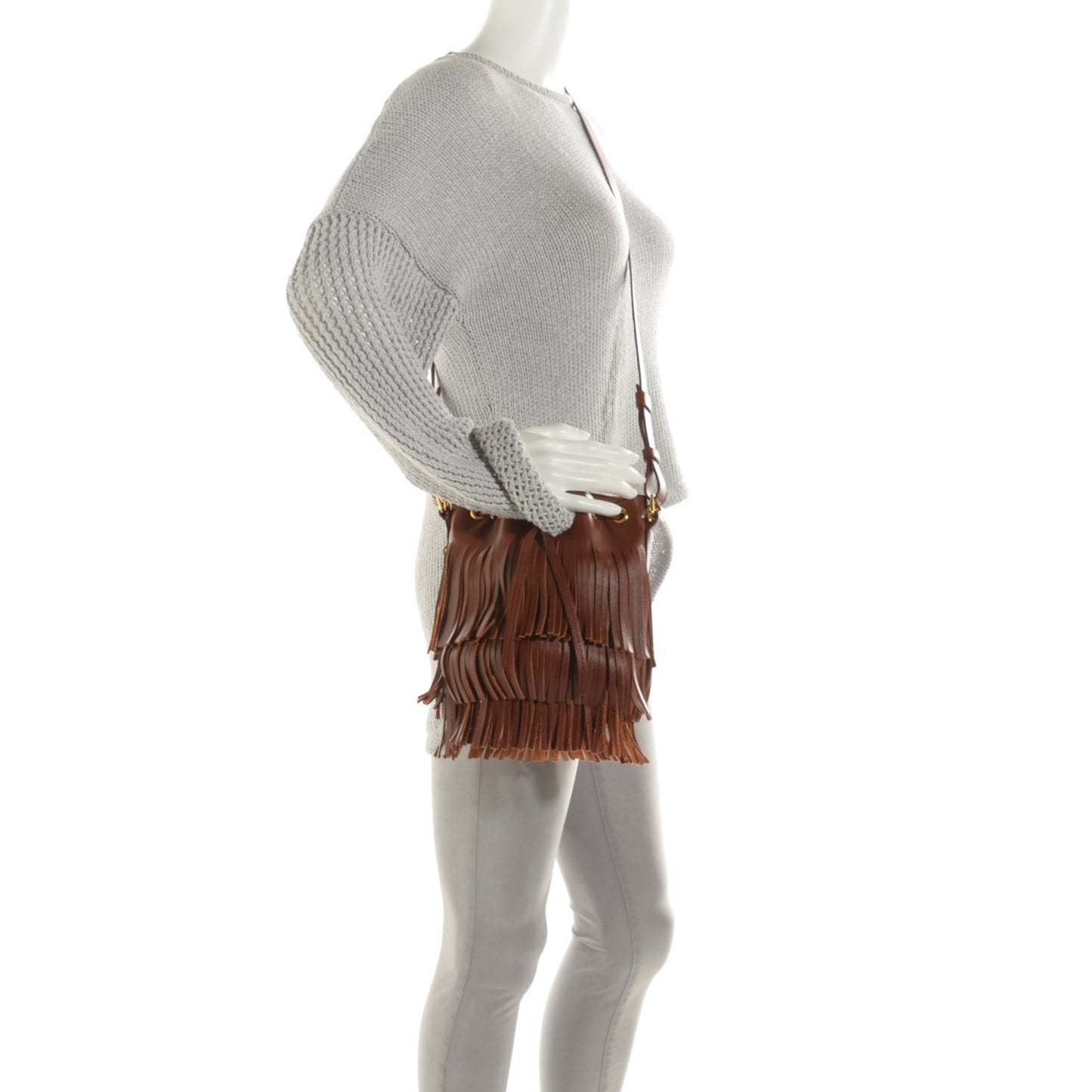 Calfskin Small Emmanuelle Fringe Bucket Bag Cotto