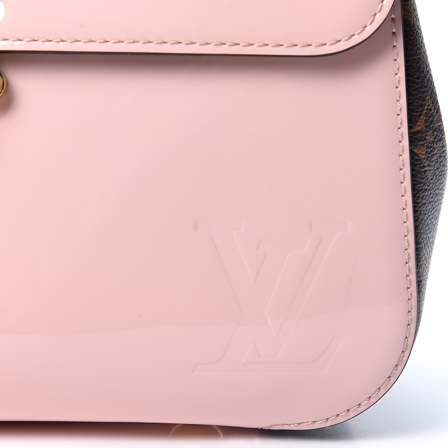 Patent Calfskin Monogram Cherrywood PM Rose Ballerine