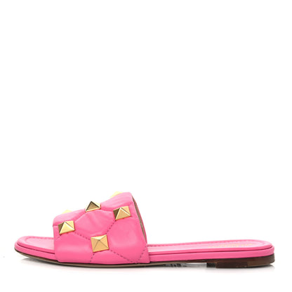 Valentino Garavani Nappa Roman Stud Flat Slide Sandals 38 Feminine Pink 1 of 12