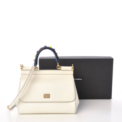 Dolce & Gabbana Dauphine Small Miss Sicily Embellished Handle Satchel White 7 of 7