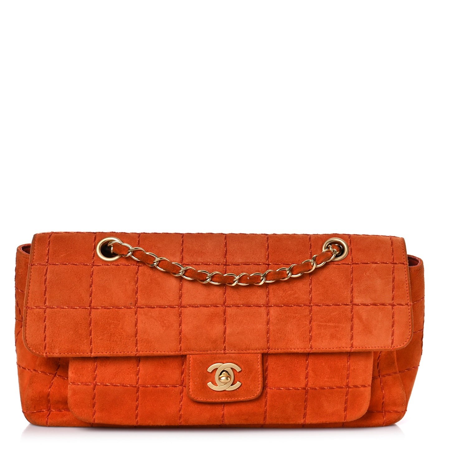 Suede Square Double Stitch Flap Orange