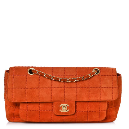 Chanel Suede Square Double Stitch Flap Orange 1 of 12