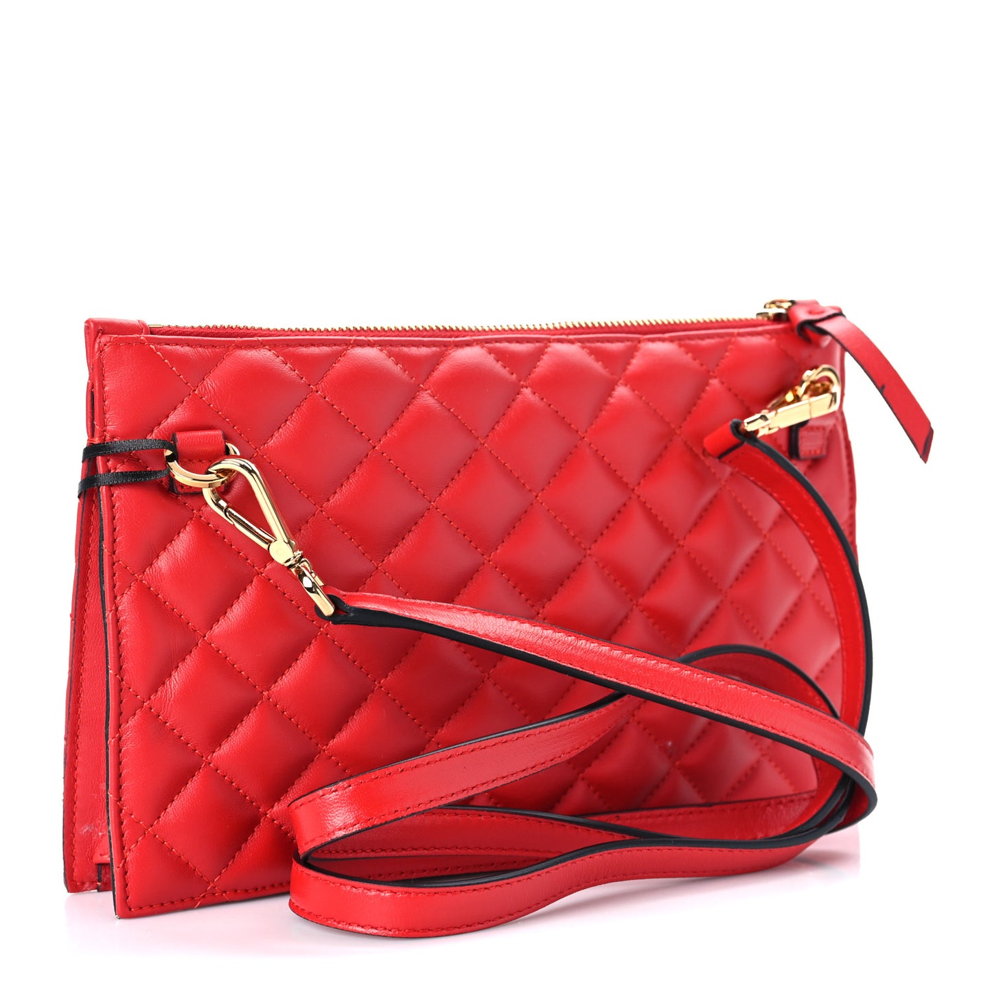 Calfskin Quilted Small Tribute Icon Pouch Red