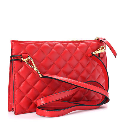 Versace Calfskin Quilted Small Tribute Icon Pouch Red 3 of 9