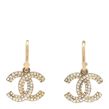 Chanel Metal Crystal Studded CC Hoop Drop Earrings Gold 1 of 4