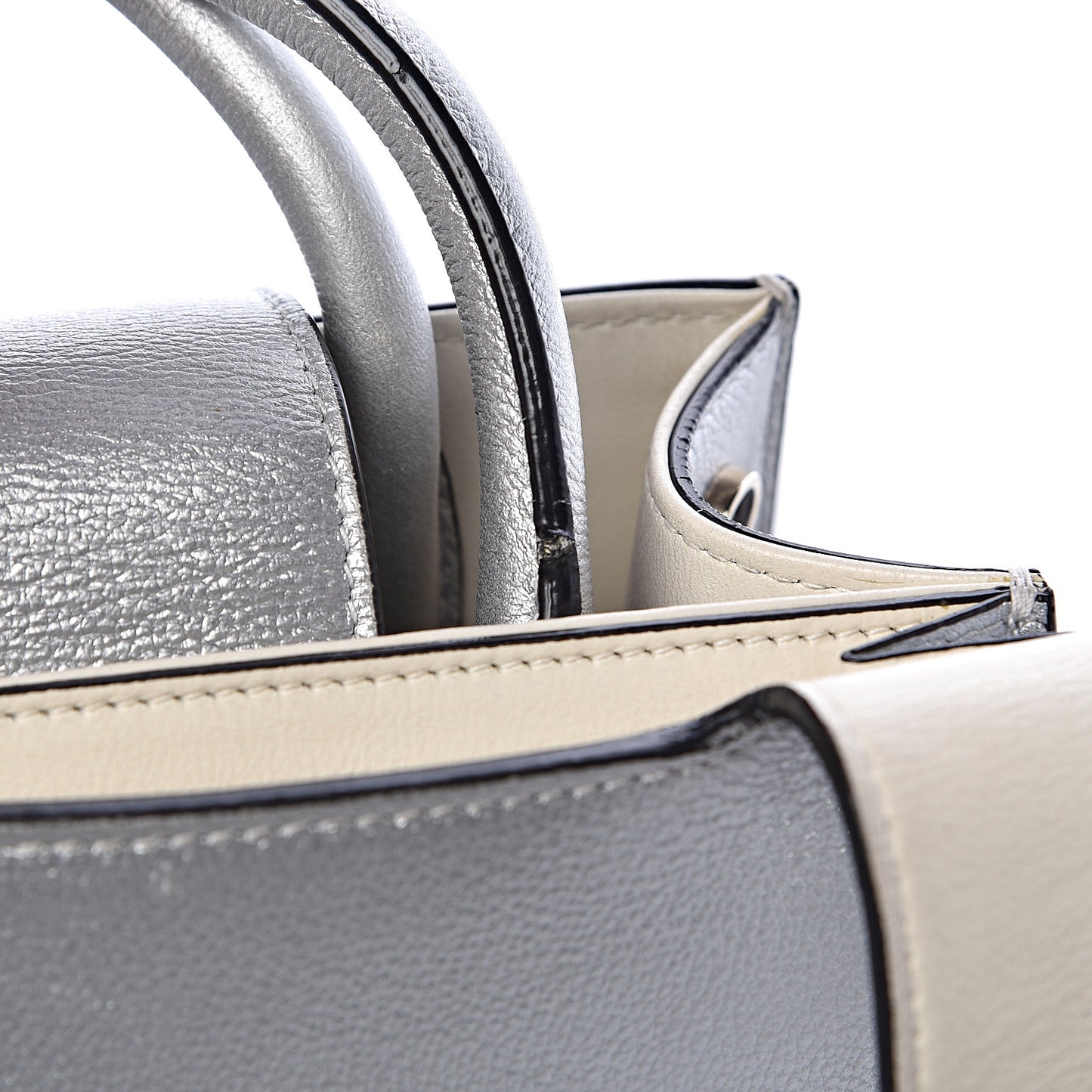 Metallic Grained Calfskin Mini Diorever Flap Silver