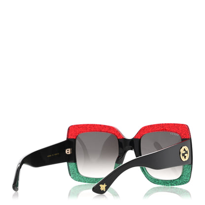 Gucci Acetate Square Frame Sunglasses GG0083S Glitter Red Black Green 4 of 9